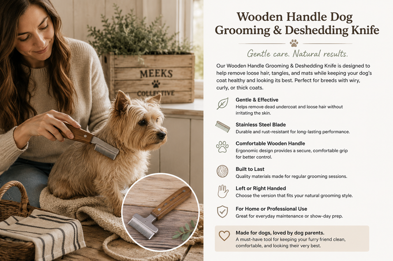 Wooden Handle Dog Grooming & Deshedding Knife