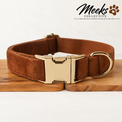 Meeks Saddle Velvet Gold Buckle Dog Collar