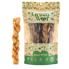 Green Woof Braided Bully Sticks for Dogs – Natural Beef Chew