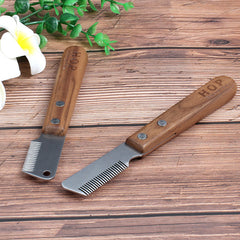 Wooden Handle Dog Grooming & Deshedding Knife